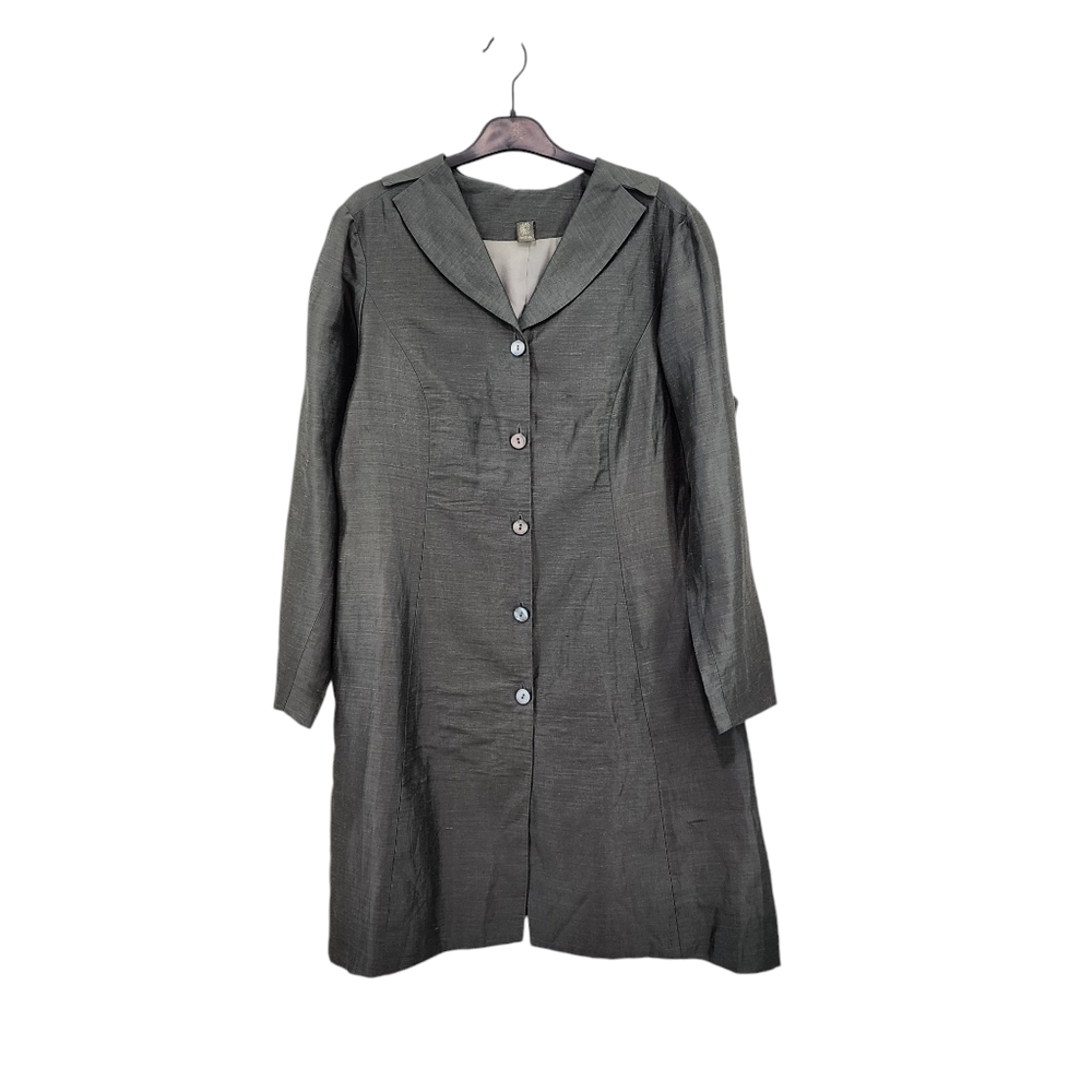 Patina Women's Linen Blend Button Front Coat Jacket Gray- L